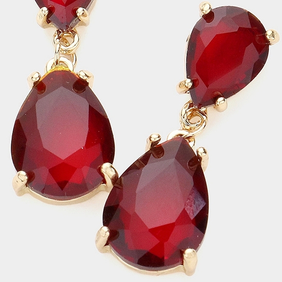 Red Gold Dangle Crystal Teardrop Earrings 1.4 Inch Evening Drop Link Womens - Picture 3 of 3
